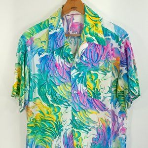 Vtg Mia Design Hawaiian Shirt Mens XL? Multicolor Fern Floral Aloha Button Front